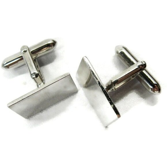 Signed Swank Polished Stainless Steel Silver Tone Cufflinks Rectangle - Picture 3 of 7